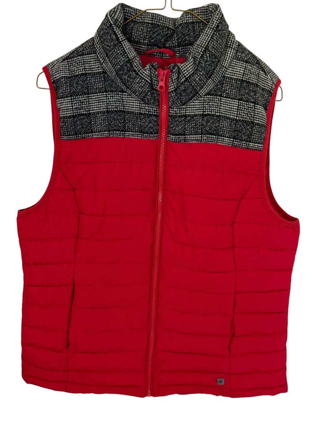 Ruff Hewn Womens Red Quilted Vest With Plaid Collar Size Medium
